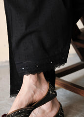 Black dobby cotton salwar with lace and embroidery - Sohni