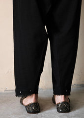 Black dobby cotton salwar with lace and embroidery - Sohni