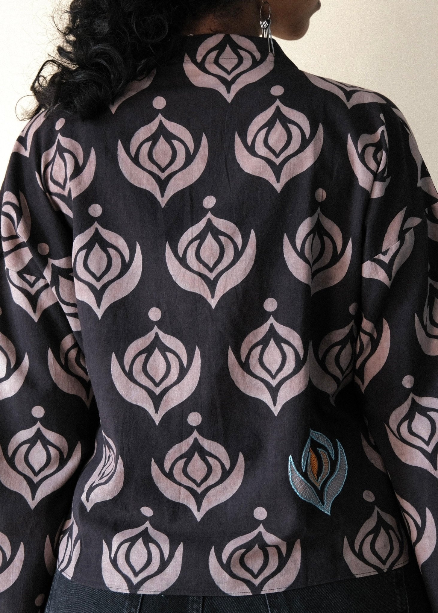 Black grey ajrakh crossover kimono top - Sohni