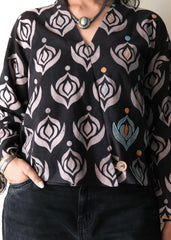 Black grey ajrakh crossover kimono top - Sohni
