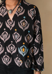 Black grey ajrakh crossover kimono top - Sohni