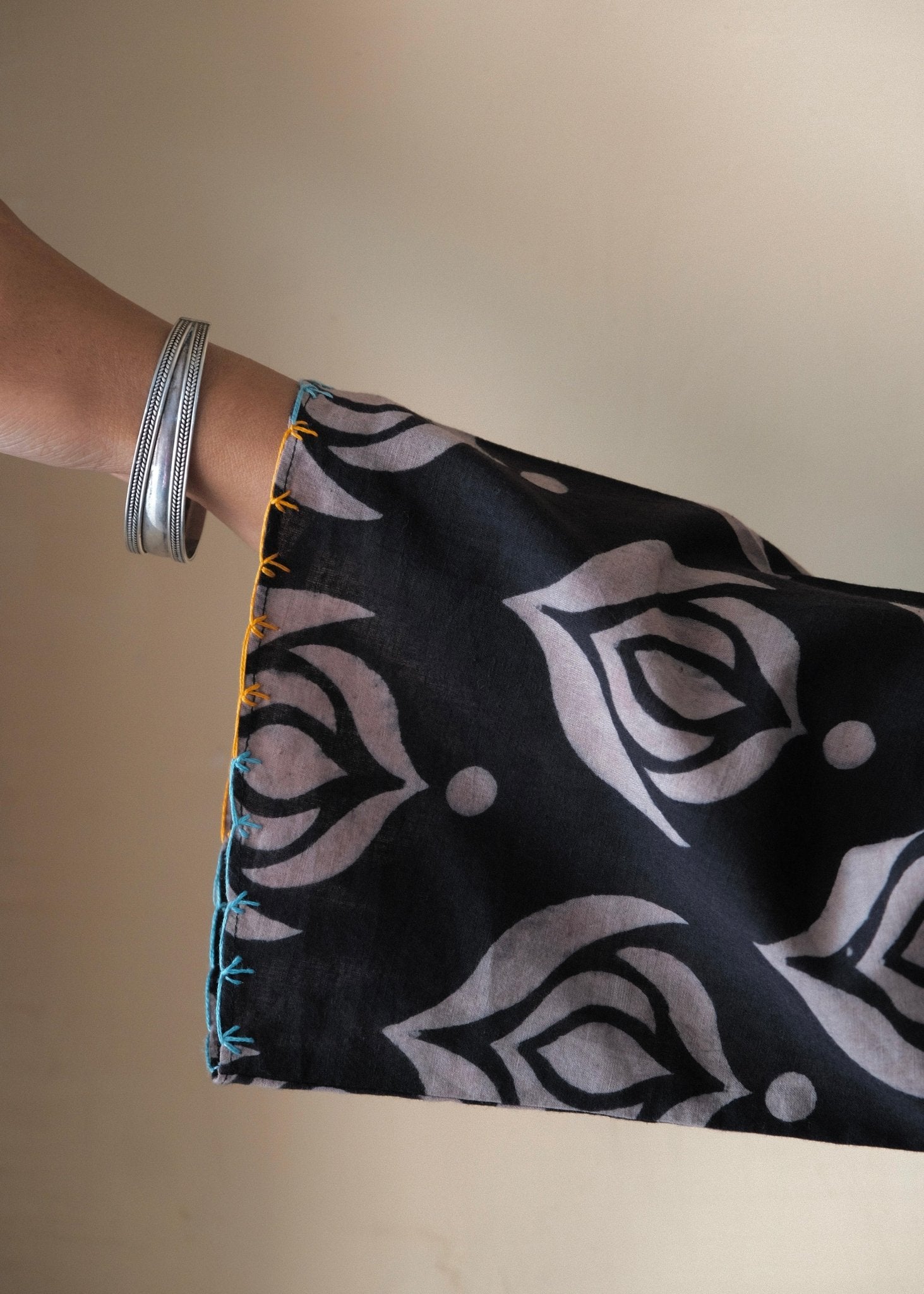 Black grey ajrakh crossover kimono top - Sohni