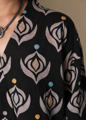 Black grey ajrakh crossover kimono top - Sohni