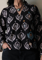 Black grey ajrakh crossover kimono top - Sohni
