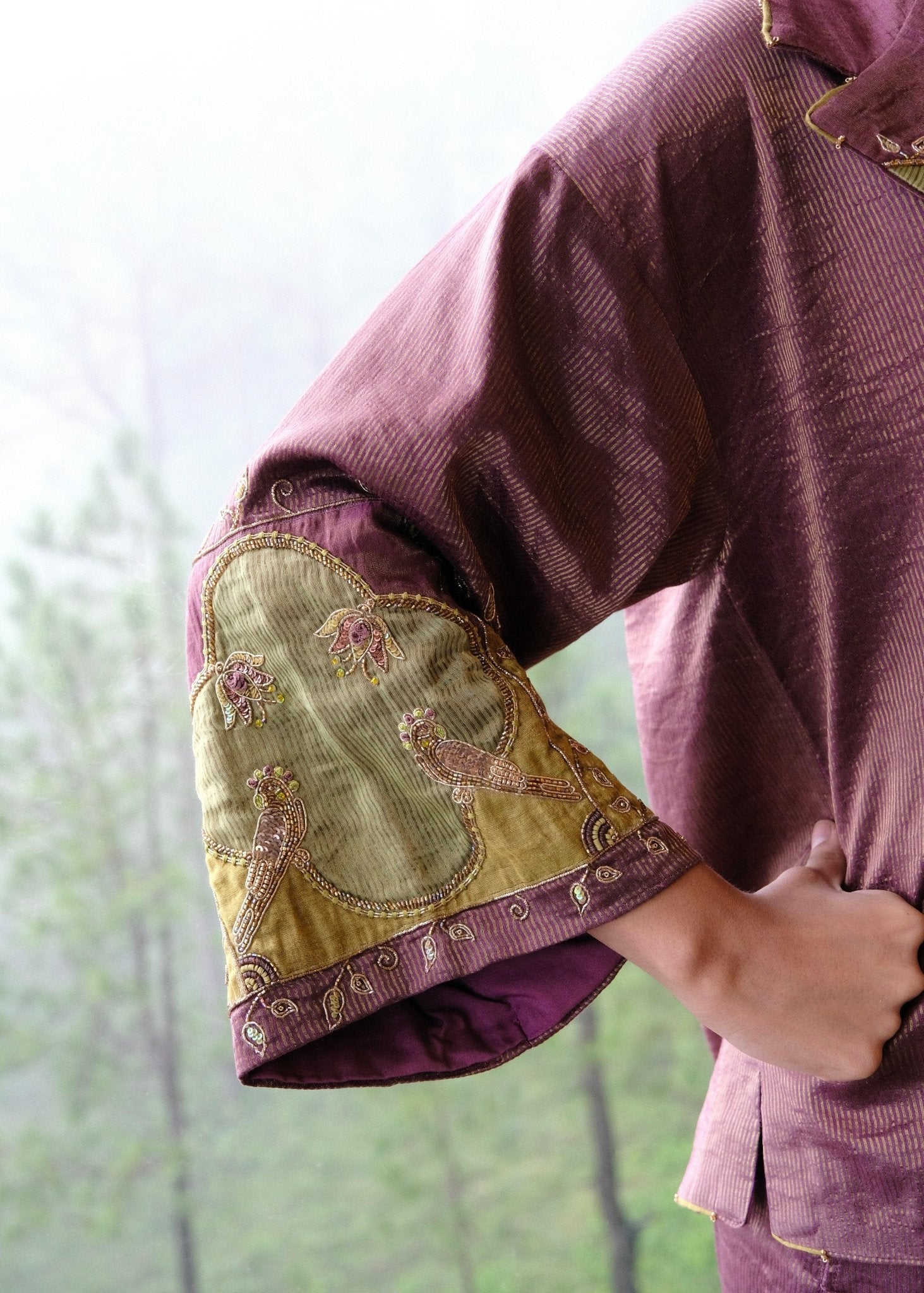 Burgundy striped chanderi outfit options - Sohni