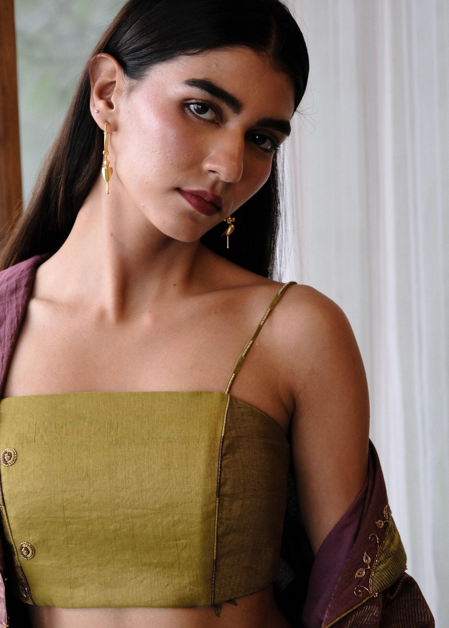 Burgundy striped chanderi outfit options - Sohni