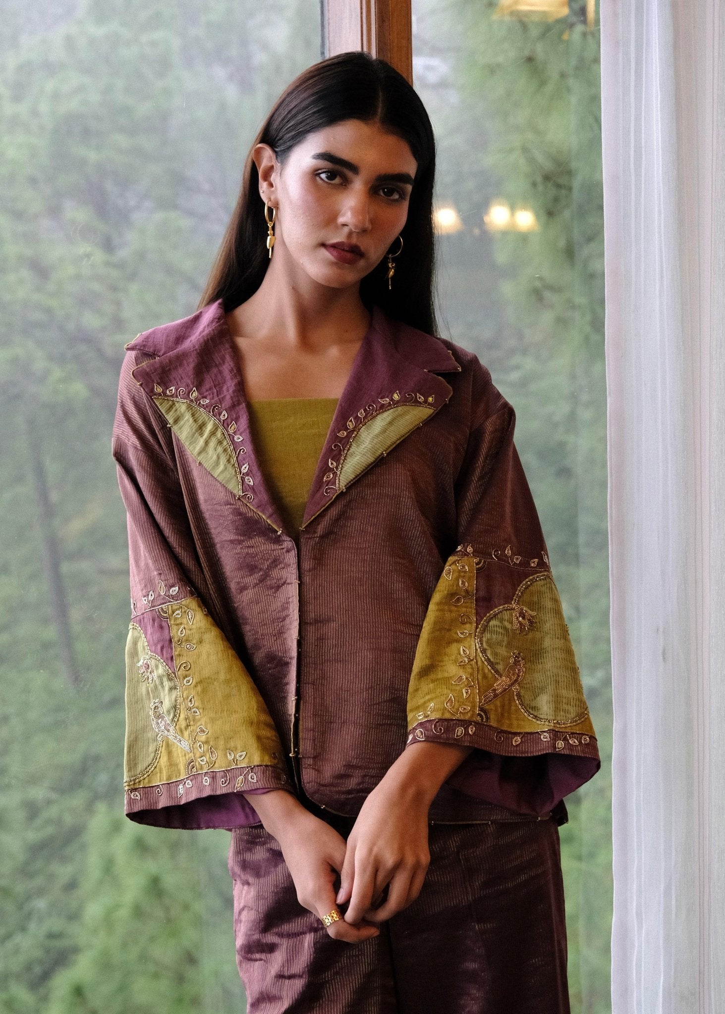 Burgundy striped chanderi outfit options - Sohni