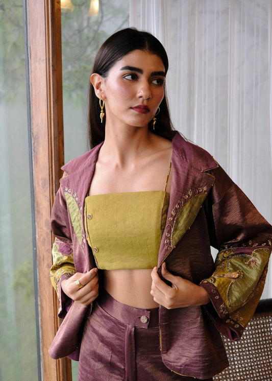 Burgundy striped chanderi outfit options - Sohni