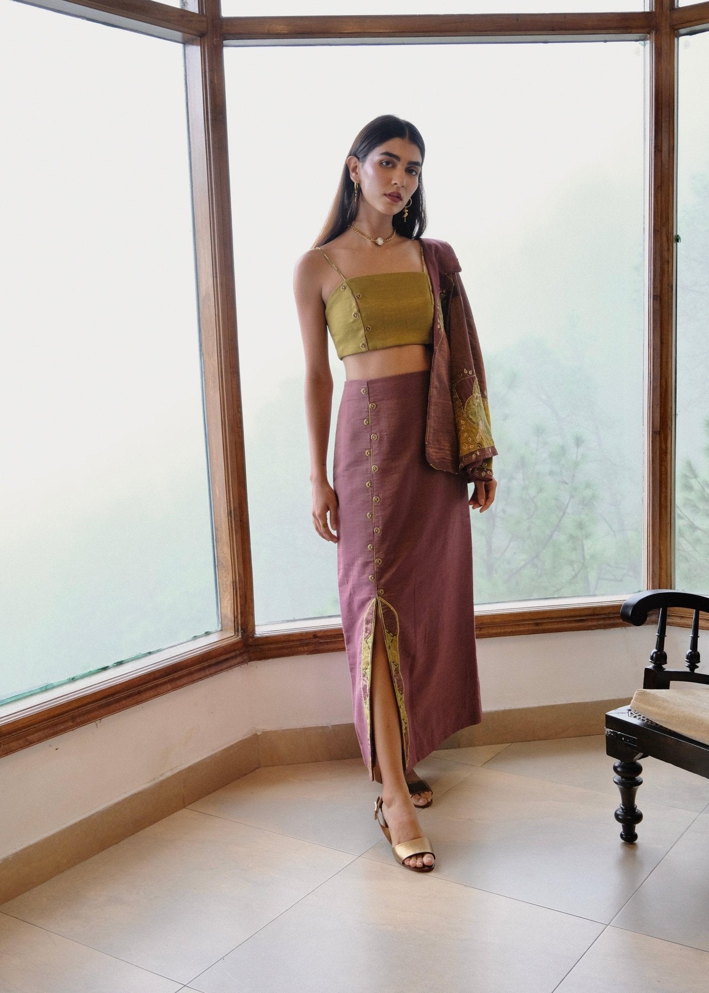 Burgundy striped chanderi outfit options - Sohni