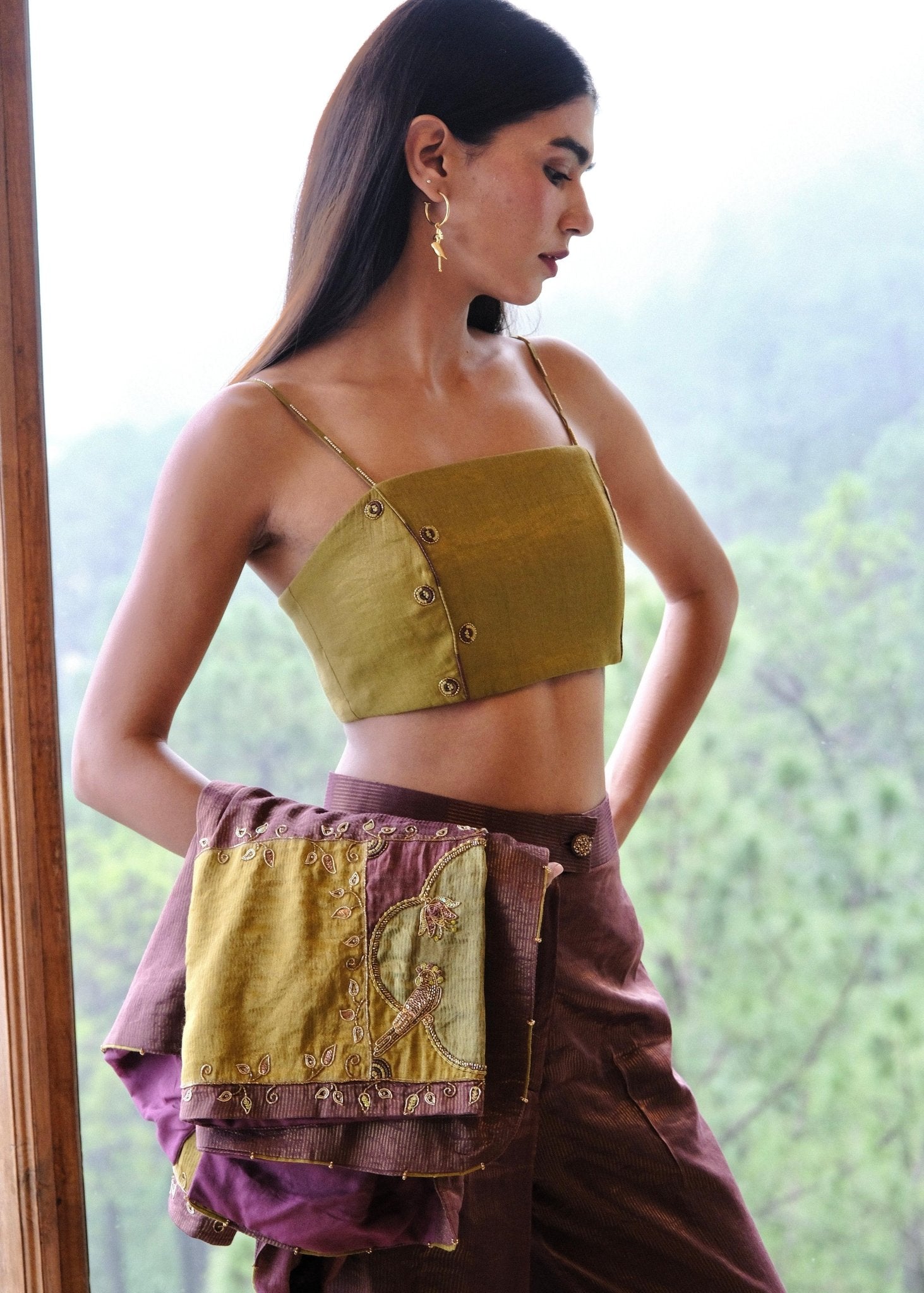 Burgundy striped chanderi outfit options - Sohni