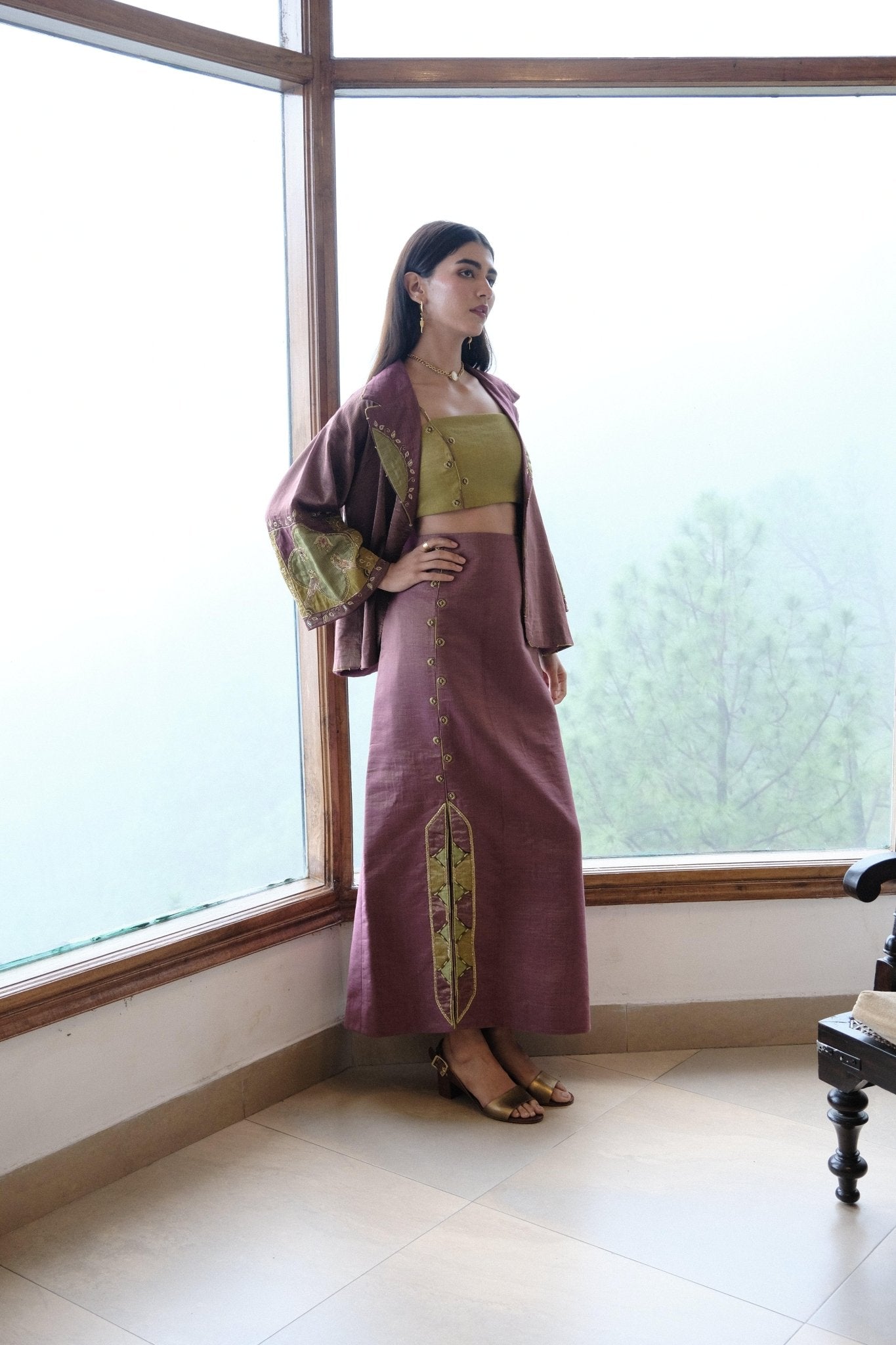 Burgundy striped chanderi outfit options - Sohni