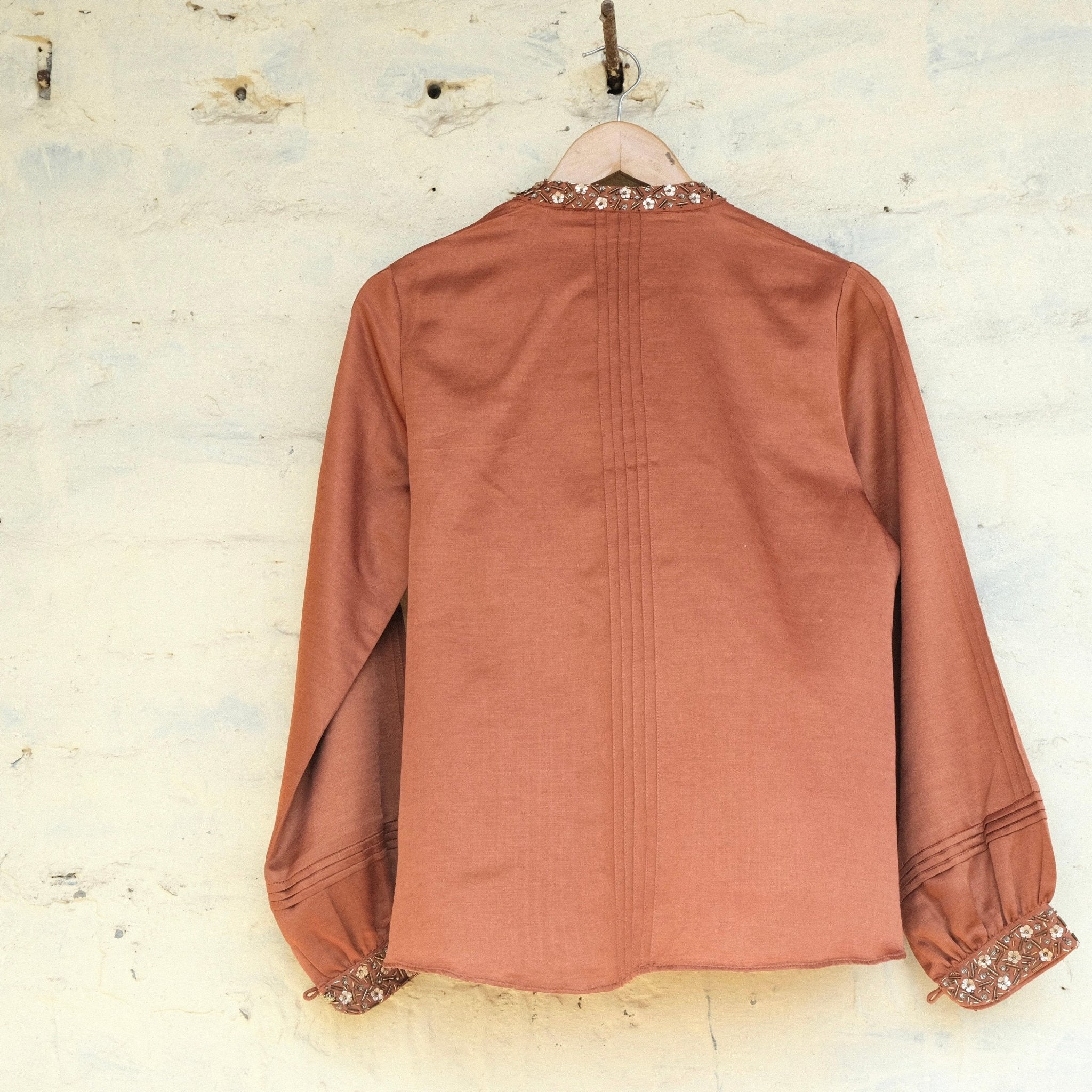 Burnt orange cotton satin pleated top - Sohni