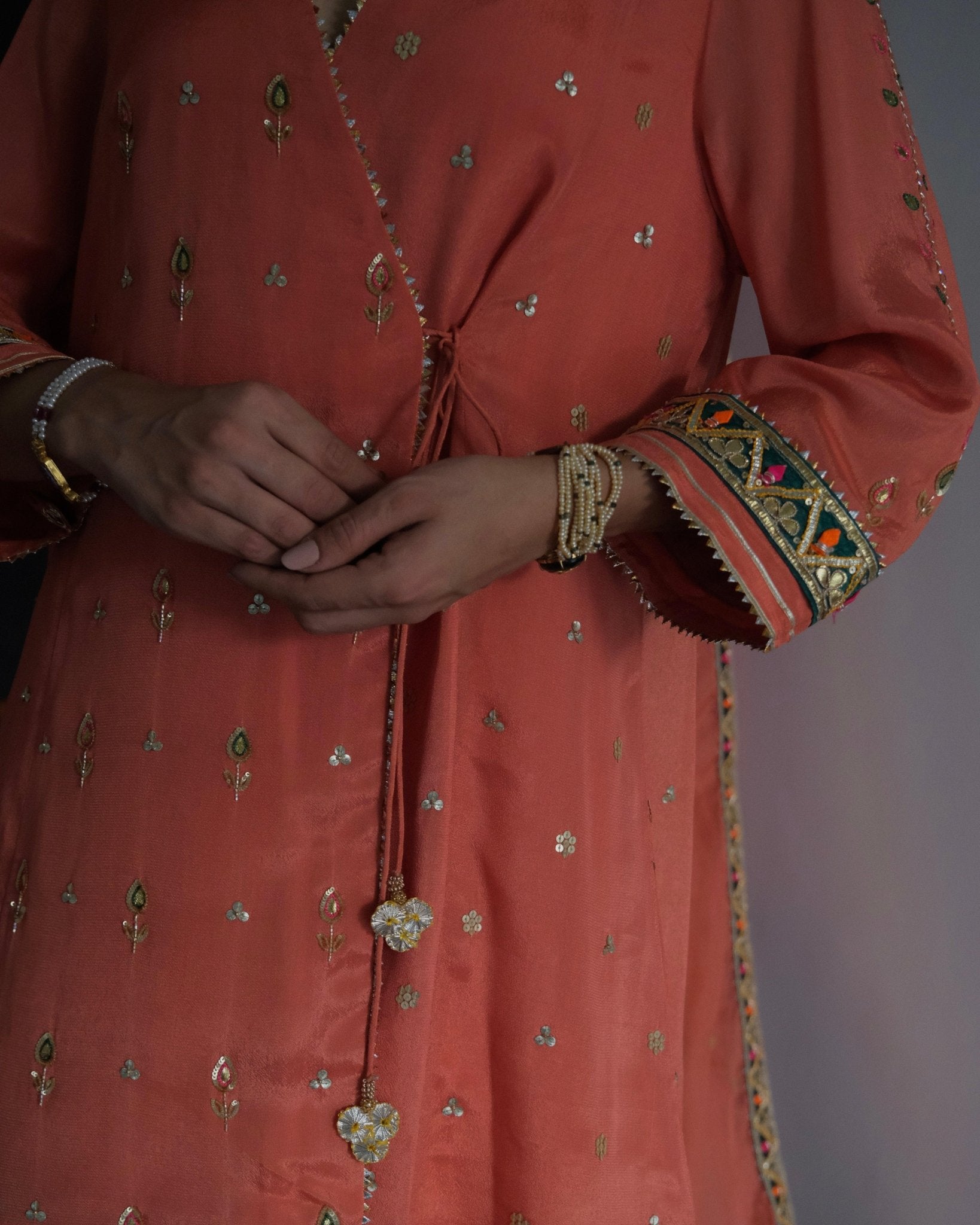 Carrot orange gota patti angrakha with garara and organza dupatta - Sohni