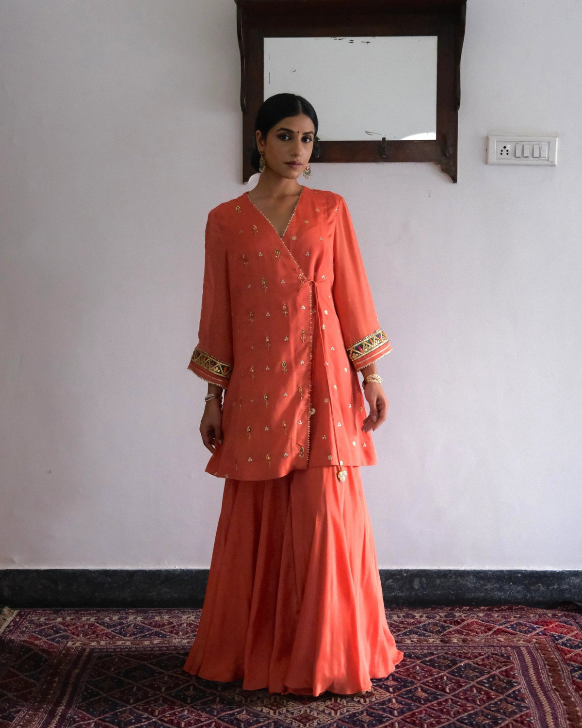 Carrot orange gota patti angrakha with garara and organza dupatta - Sohni