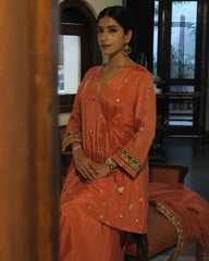 Carrot orange gota patti angrakha with garara and organza dupatta - Sohni