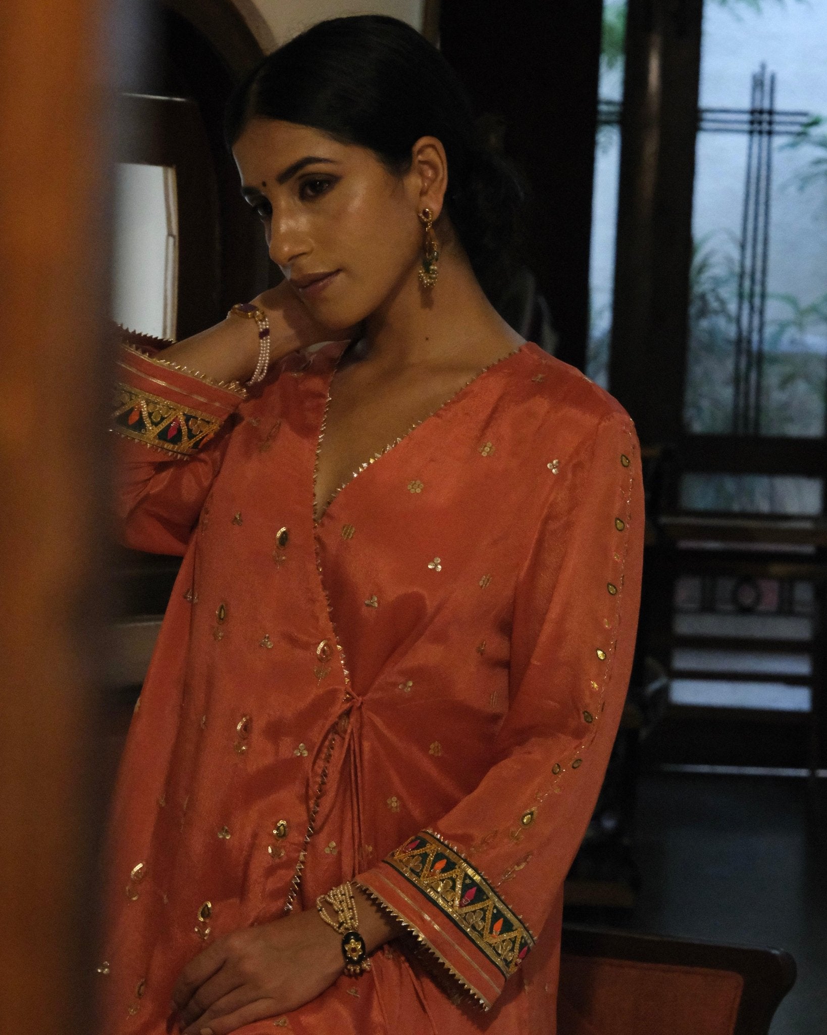 Carrot orange gota patti angrakha with garara and organza dupatta - Sohni