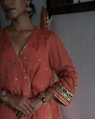 Carrot orange gota patti angrakha with garara and organza dupatta - Sohni