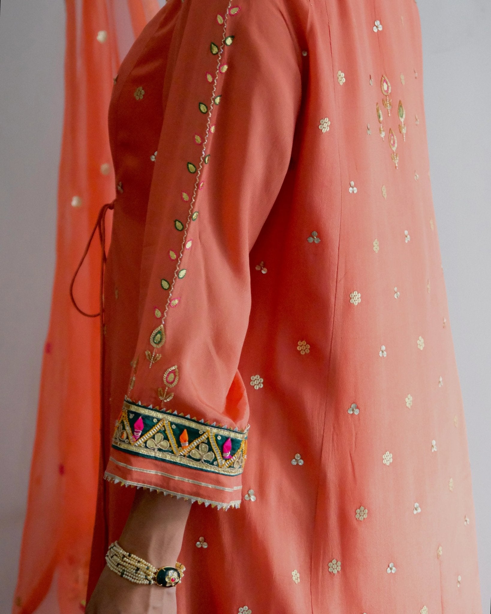 Carrot orange gota patti angrakha with garara and organza dupatta - Sohni
