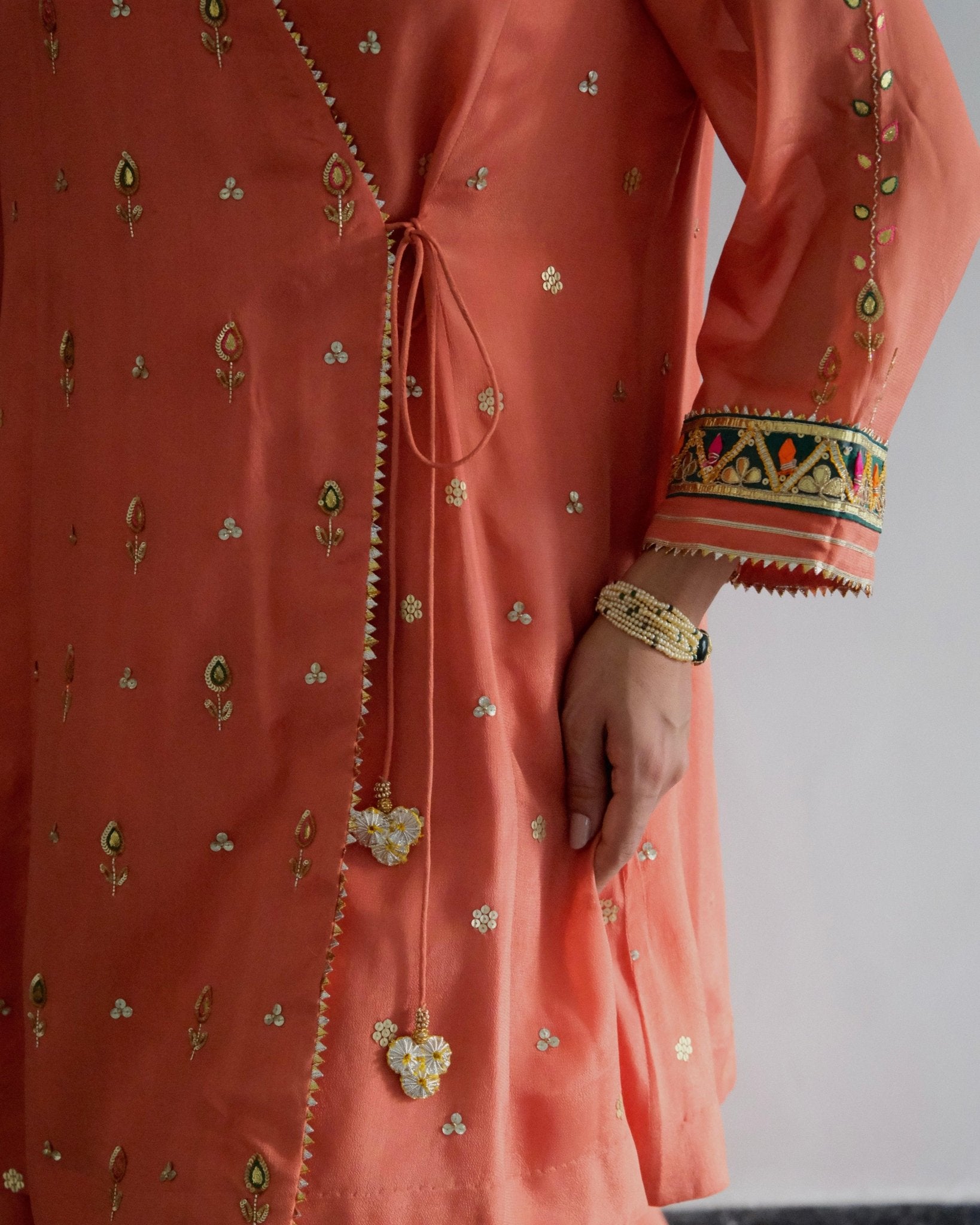 Carrot orange gota patti angrakha with garara and organza dupatta - Sohni