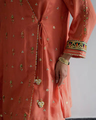 Carrot orange gota patti angrakha with garara and organza dupatta - Sohni