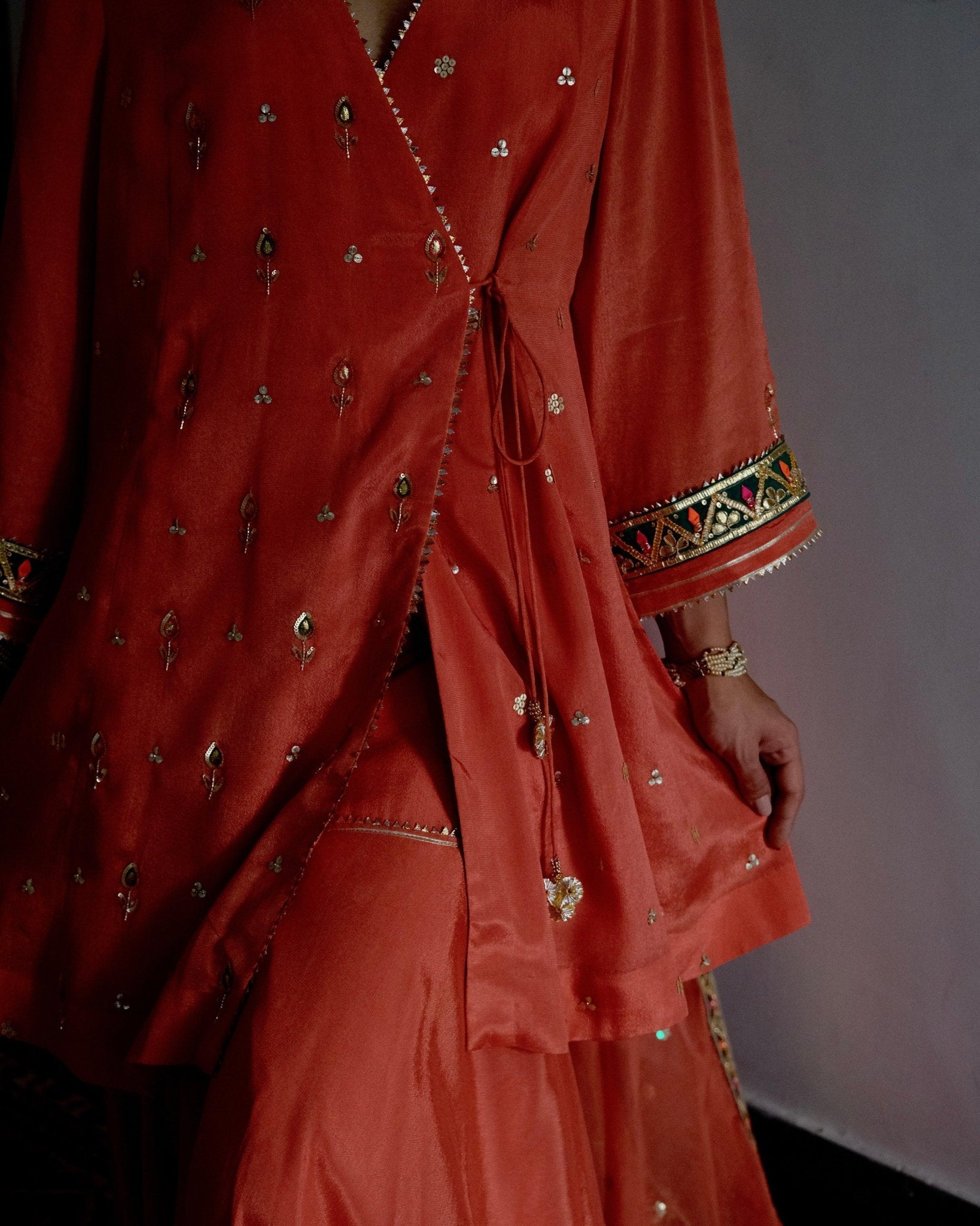 Carrot orange gota patti angrakha with garara and organza dupatta - Sohni