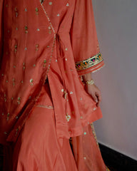 Carrot orange gota patti angrakha with garara and organza dupatta - Sohni