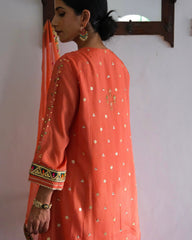 Carrot orange gota patti angrakha with garara and organza dupatta - Sohni