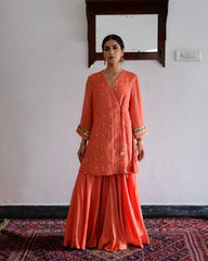 Carrot orange gota patti angrakha with garara and organza dupatta - Sohni