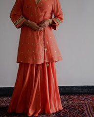 Carrot orange gota patti angrakha with garara and organza dupatta - Sohni