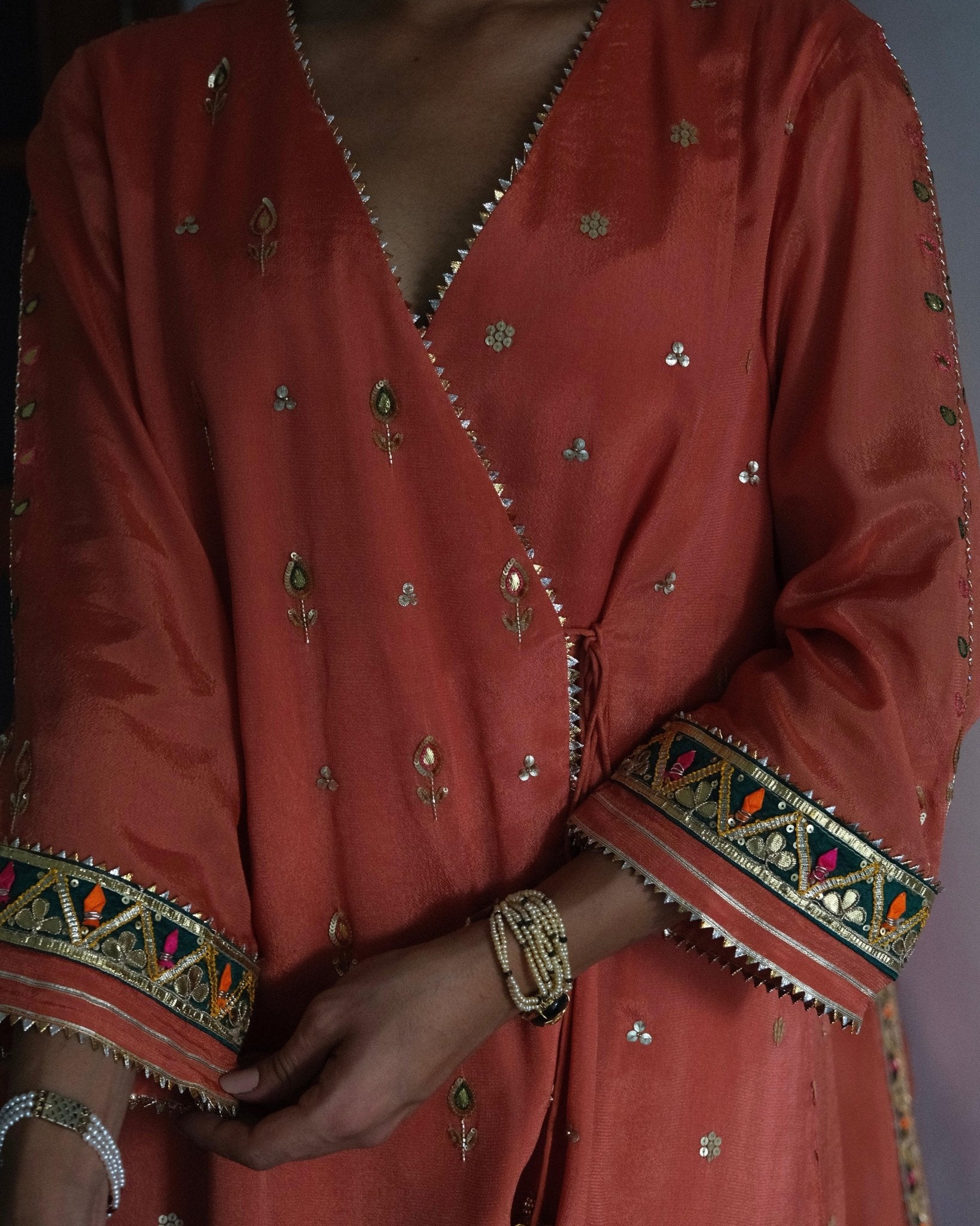 Carrot orange gota patti angrakha with garara and organza dupatta - Sohni