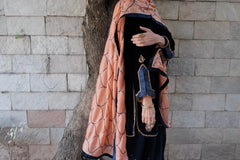 Cobalt blue velvet short kurta with satin salwar and peach silk dupatta - Sohni