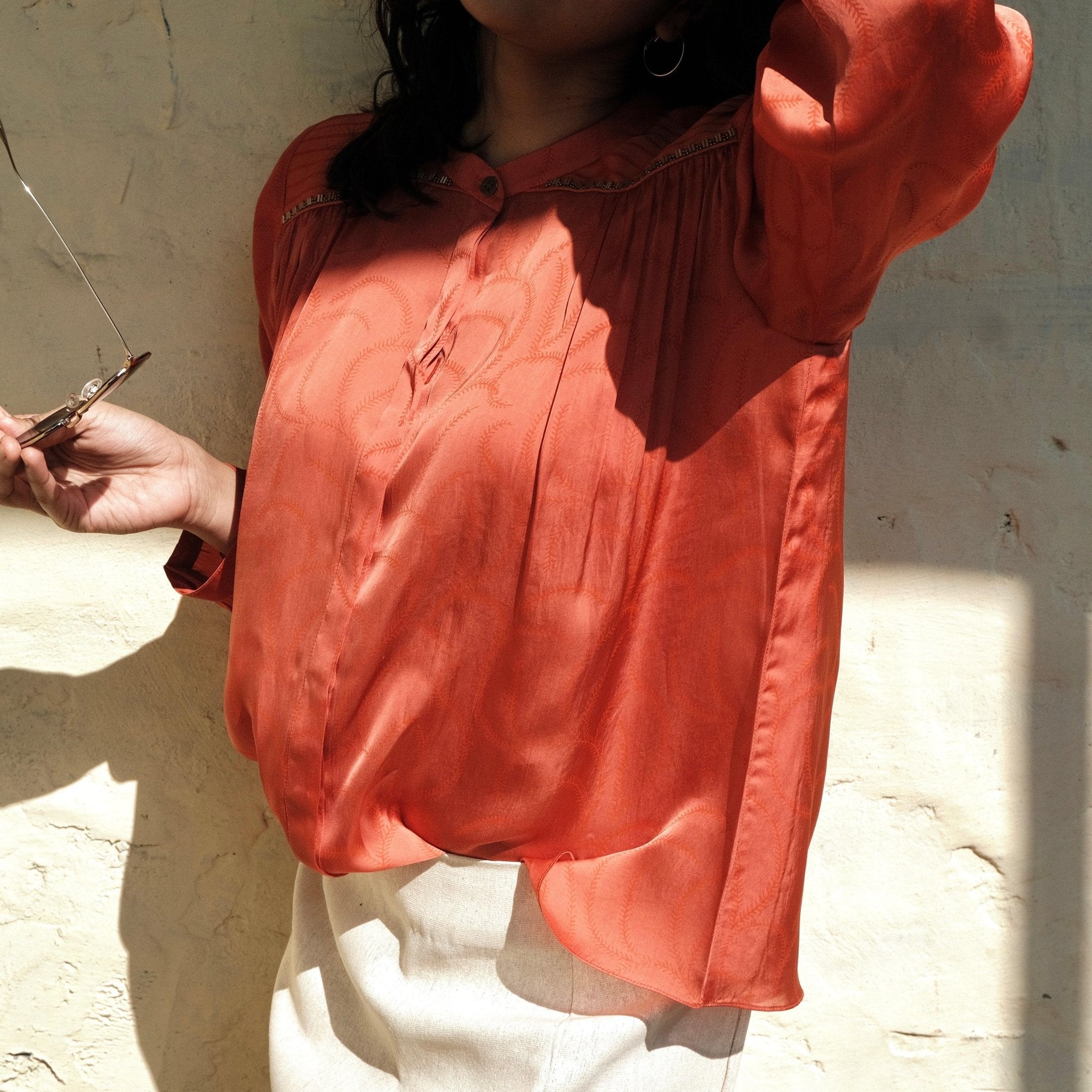 Coral satin organza top - Sohni