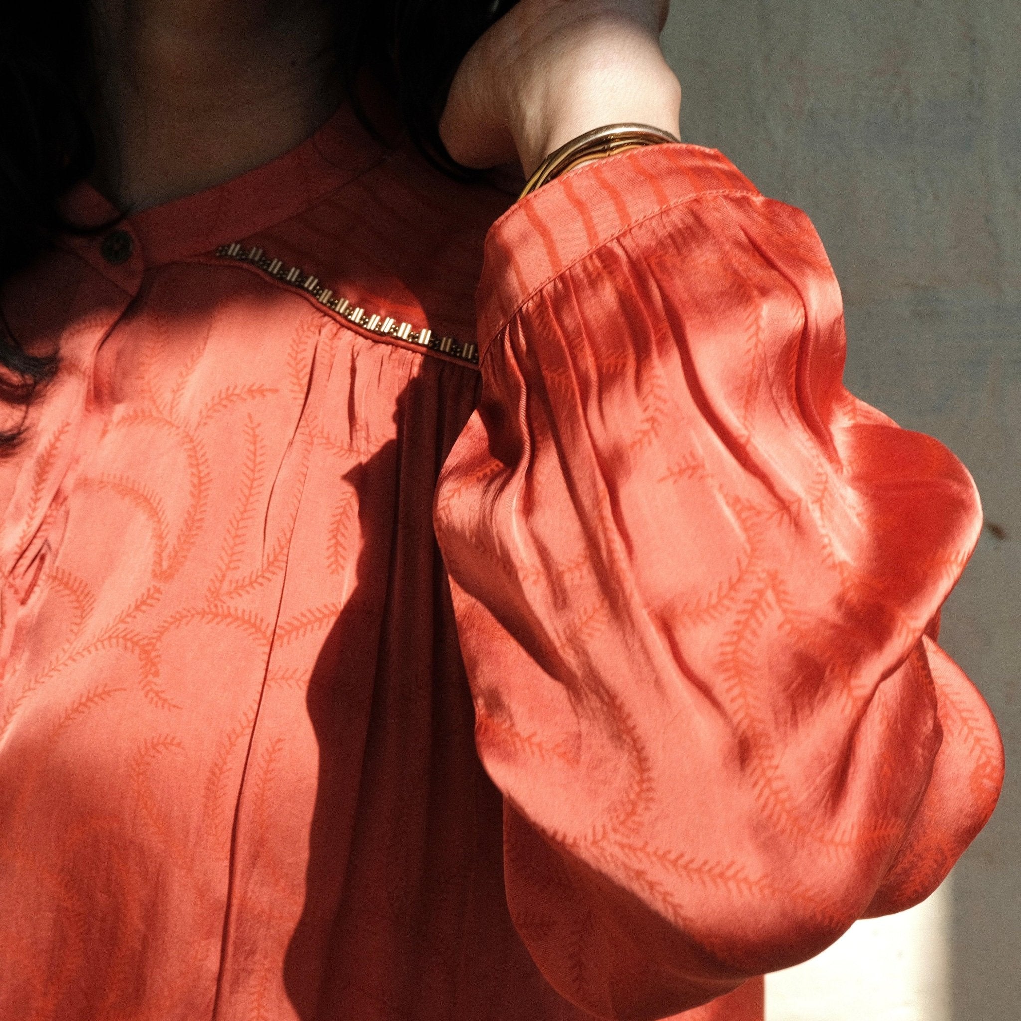 Coral satin organza top - Sohni