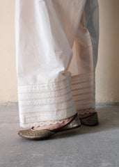 Cream (greige) cotton farshi salwar with lace detail - Sohni