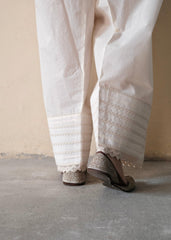 Cream (greige) cotton farshi salwar with lace detail - Sohni