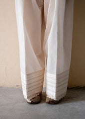 Cream (greige) cotton farshi salwar with lace detail - Sohni