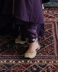 Deep purple anarkali with wide pants and organza dupatta - Sohni