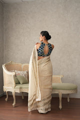 Ivory tissue saree with sequinned borders