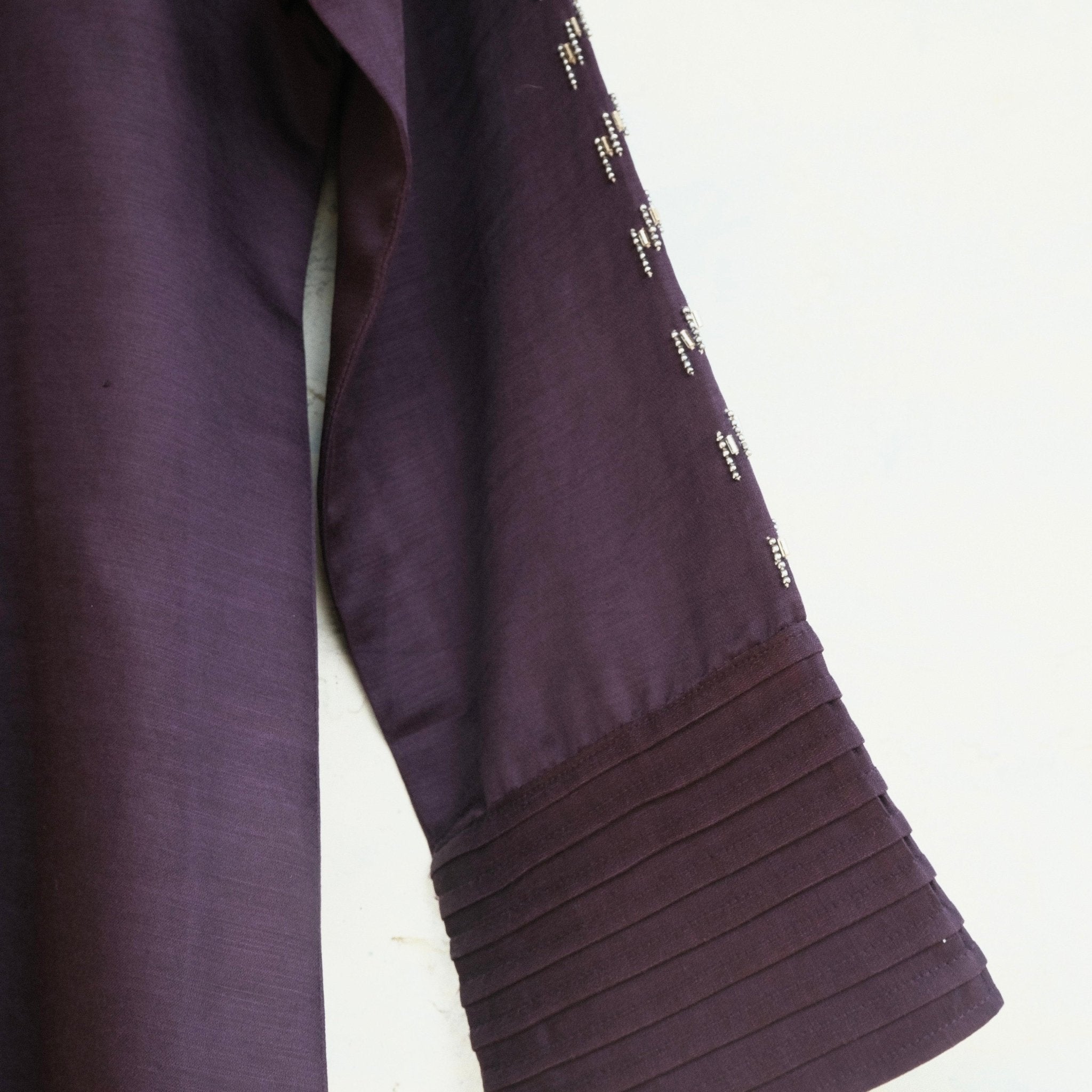 Eggplant cotton satin Johnny collar shirt - Sohni