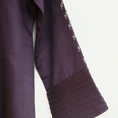 Eggplant cotton satin Johnny collar shirt - Sohni