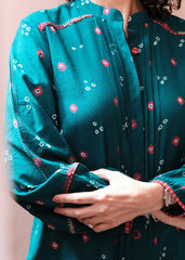 Emerald green bandhej shirt with hand embroidery detailing - Sohni