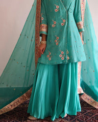 Firoza blue gota patti angrakha with garara and organza dupatta - Sohni