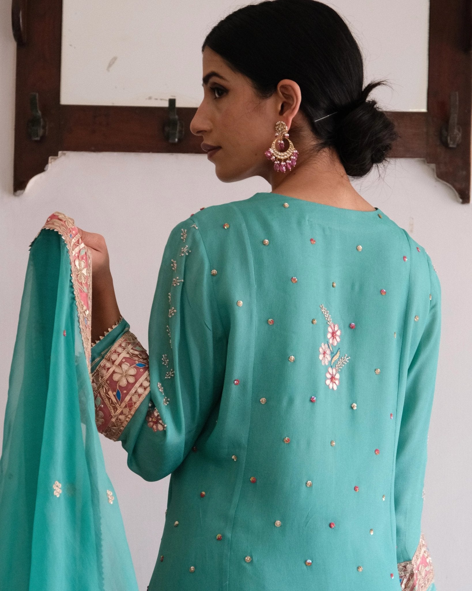 Firoza blue gota patti angrakha with garara and organza dupatta - Sohni