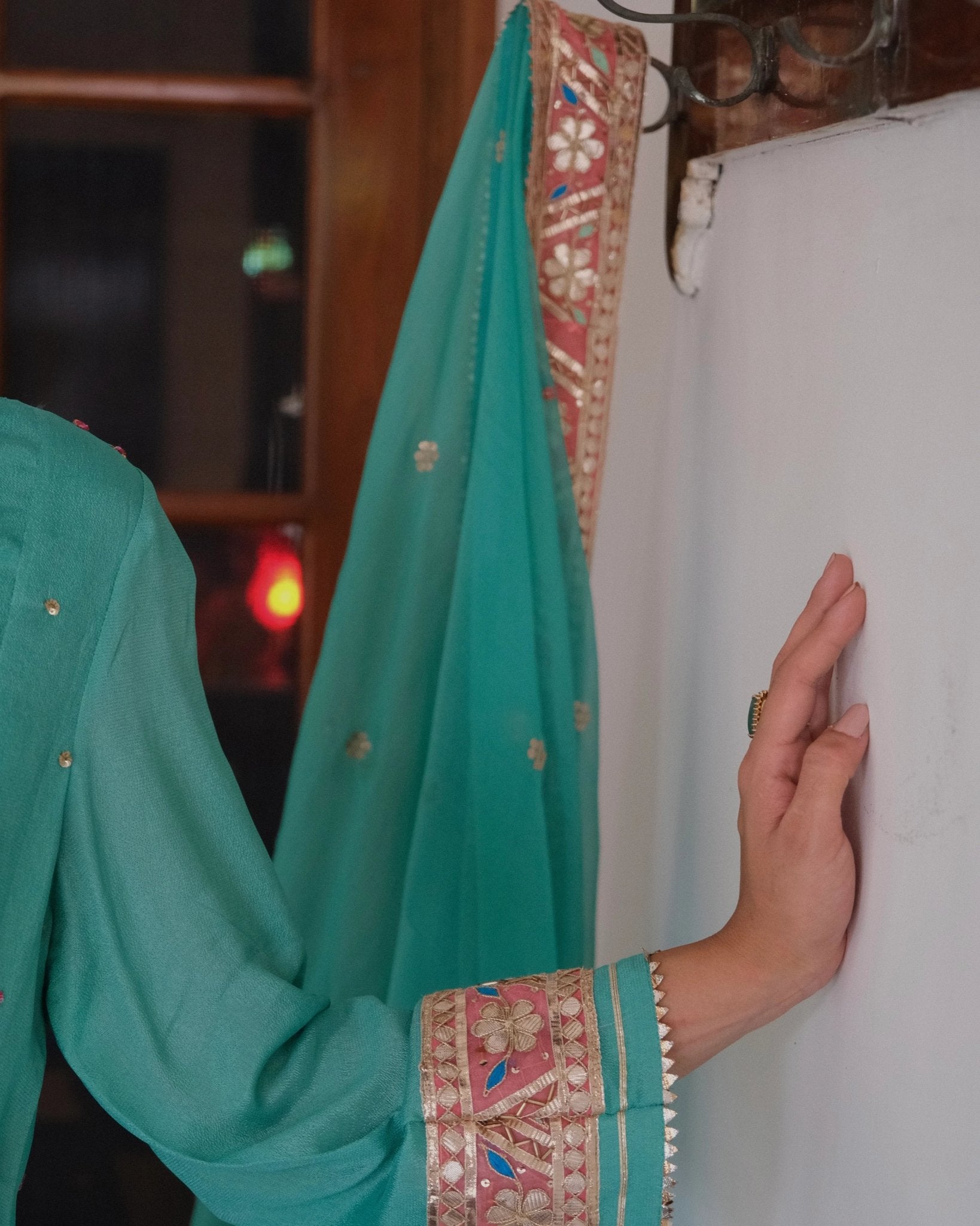 Firoza blue gota patti angrakha with garara and organza dupatta - Sohni