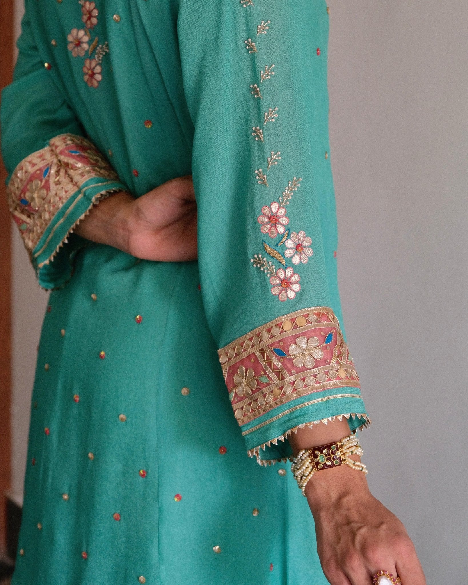 Firoza blue gota patti angrakha with garara and organza dupatta - Sohni