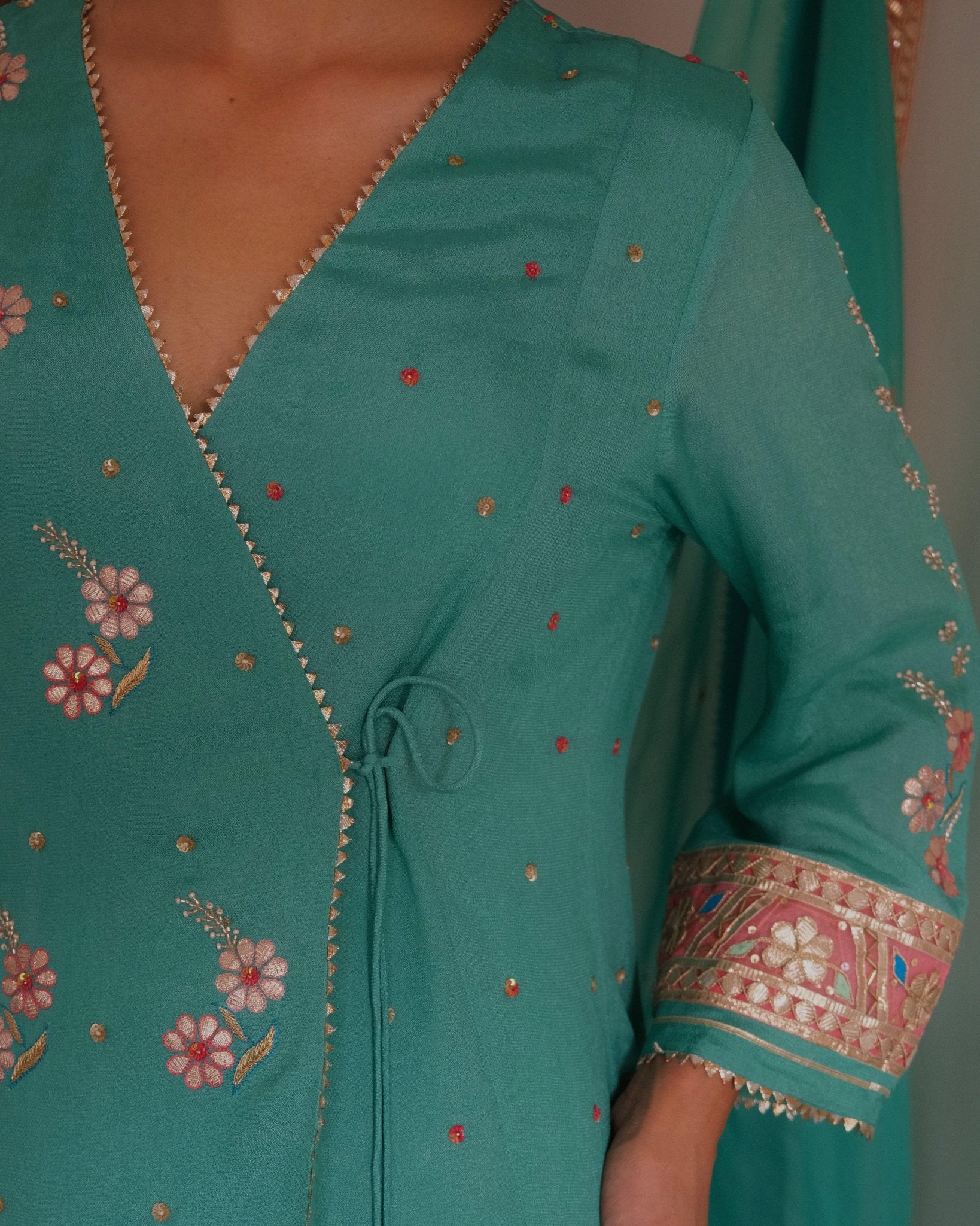 Firoza blue gota patti angrakha with garara and organza dupatta - Sohni