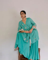 Firoza blue gota patti angrakha with garara and organza dupatta - Sohni