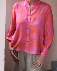 Fuschia pink and orange floral print muslin top - Sohni