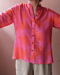 Fuschia pink and orange floral print muslin top - Sohni