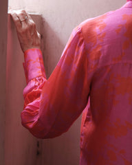 Fuschia pink and orange floral print muslin top - Sohni